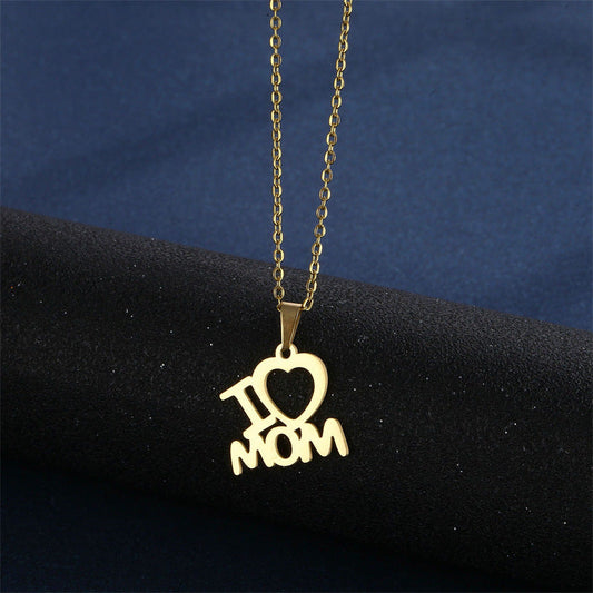 Motherโs Day Jewelry Set | Stainless Steel I Love Mom Heart Necklace & Earrings