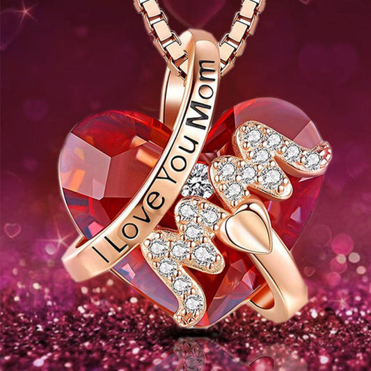 Red Crystal Heart Necklace | Luxury Motherโs Day & Thanksgiving Gift