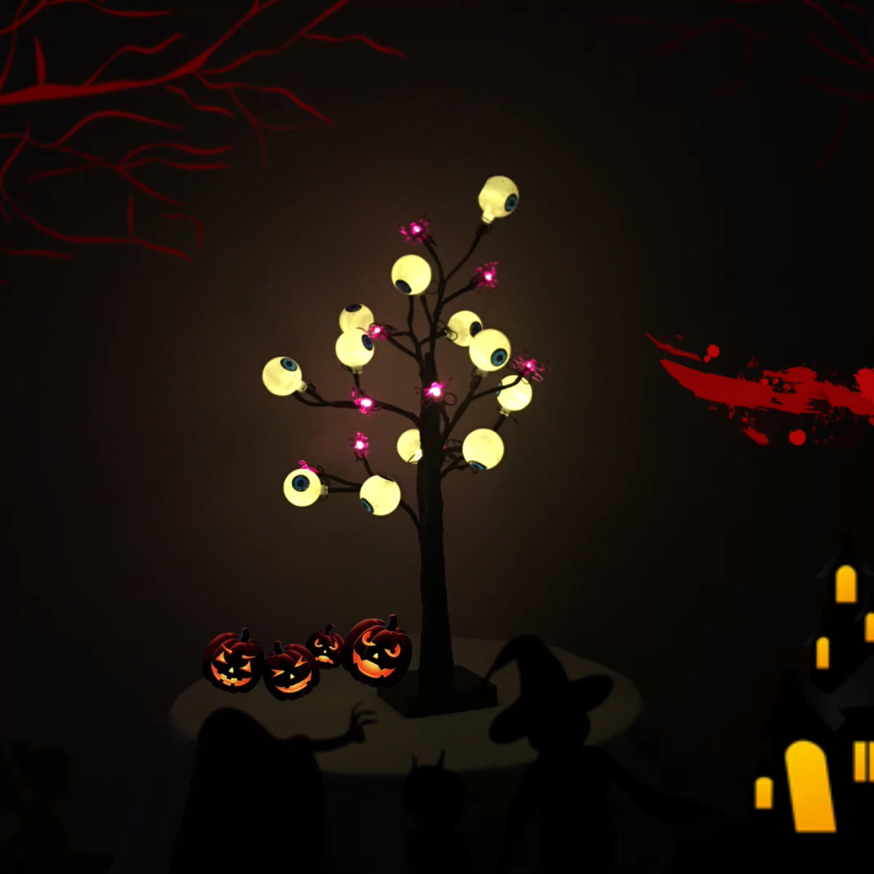 Halloween LED Ghost Eyeball Tree Light | Spooky Desk Lamp & Home Decoration